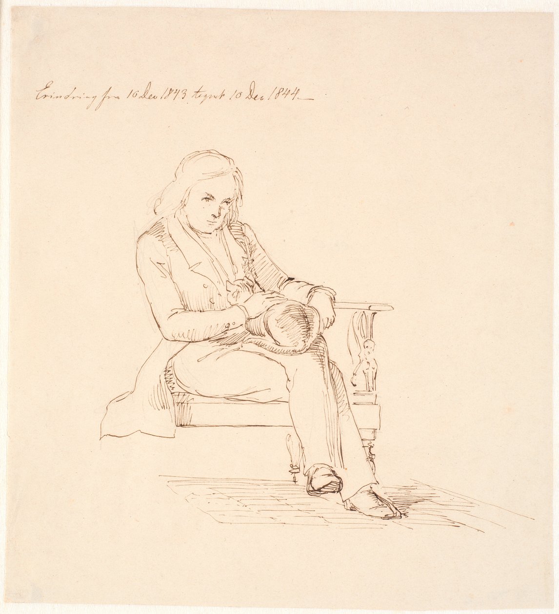 Thorvaldsen sitter i en sofa av Johan Thomas Lundbye