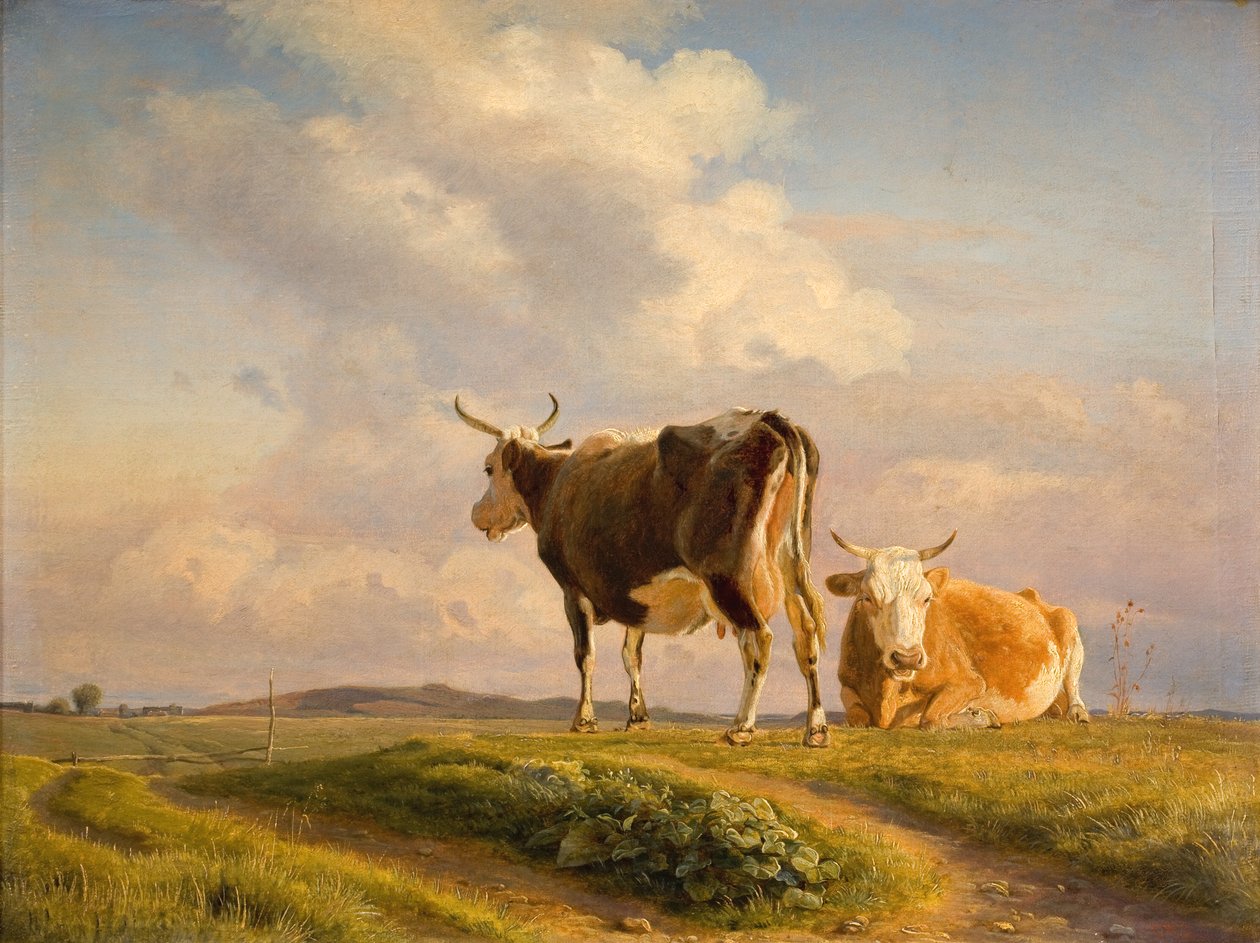 To kyr i et åpent felt av Johan Thomas Lundbye