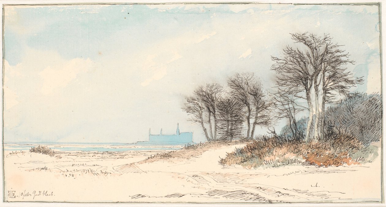 Utsikt over Kronborg fra Kysten nord for Helsingør av Johan Thomas Lundbye