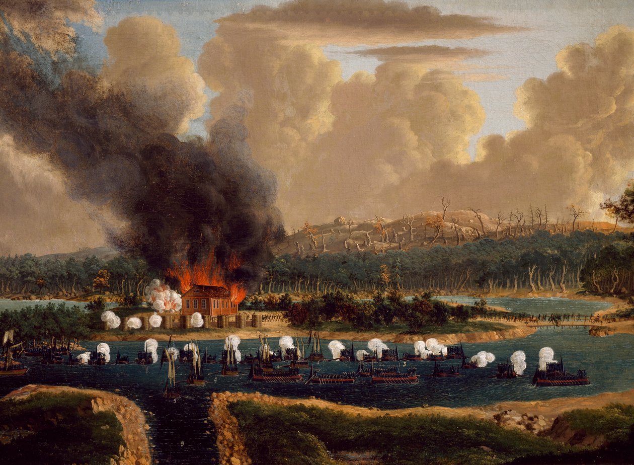 Slaget ved Vransarii mot Russland for kontroll over fjordene ved Kockis Kapell, 16. juni 1790, av Johan Tietrich Schoultz (1754-1807), russisk-svenske kriger, Sverige av Johan Tietrich Schoultz