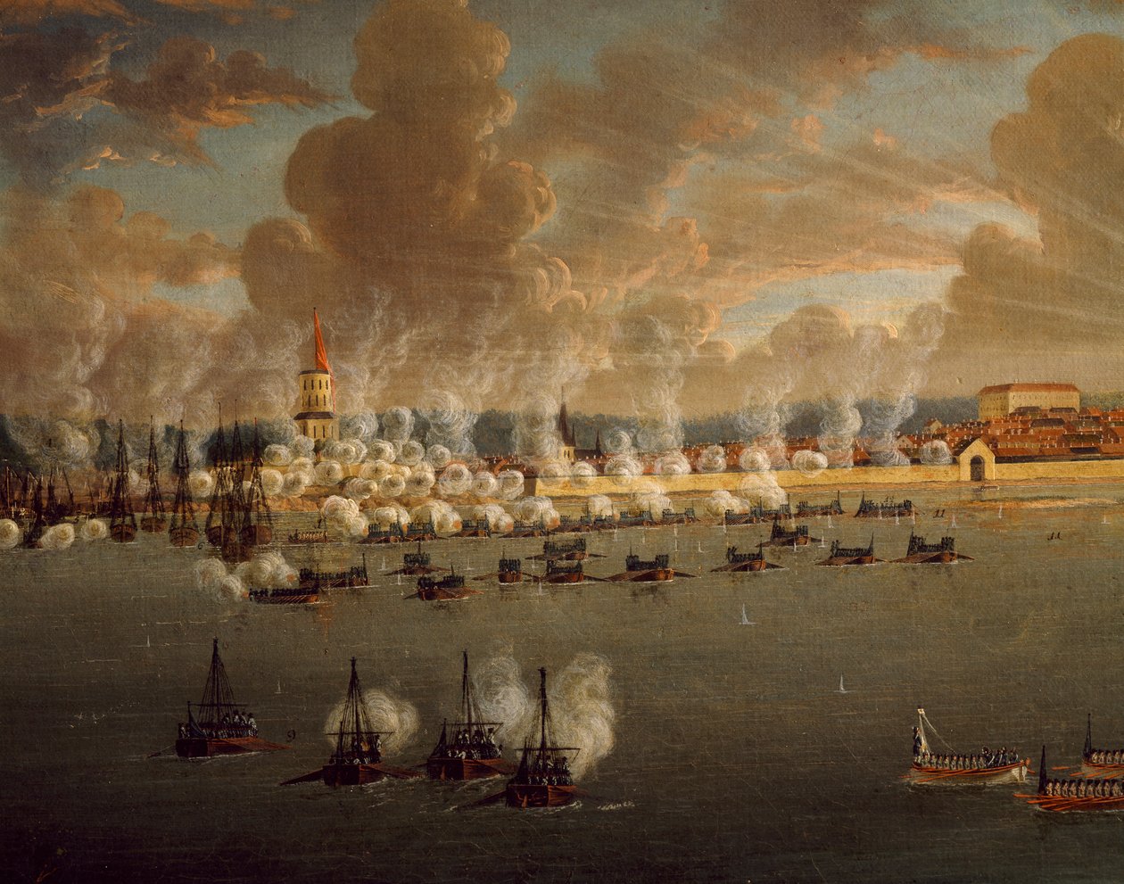Gustav IIIs svenske flåte beleirer Frederikshavn, 20. mai 1790, av Johan Tietrich Schoultz (1754-1807), russisk-svenske kriger, danske av Johan Tietrich Schoultz