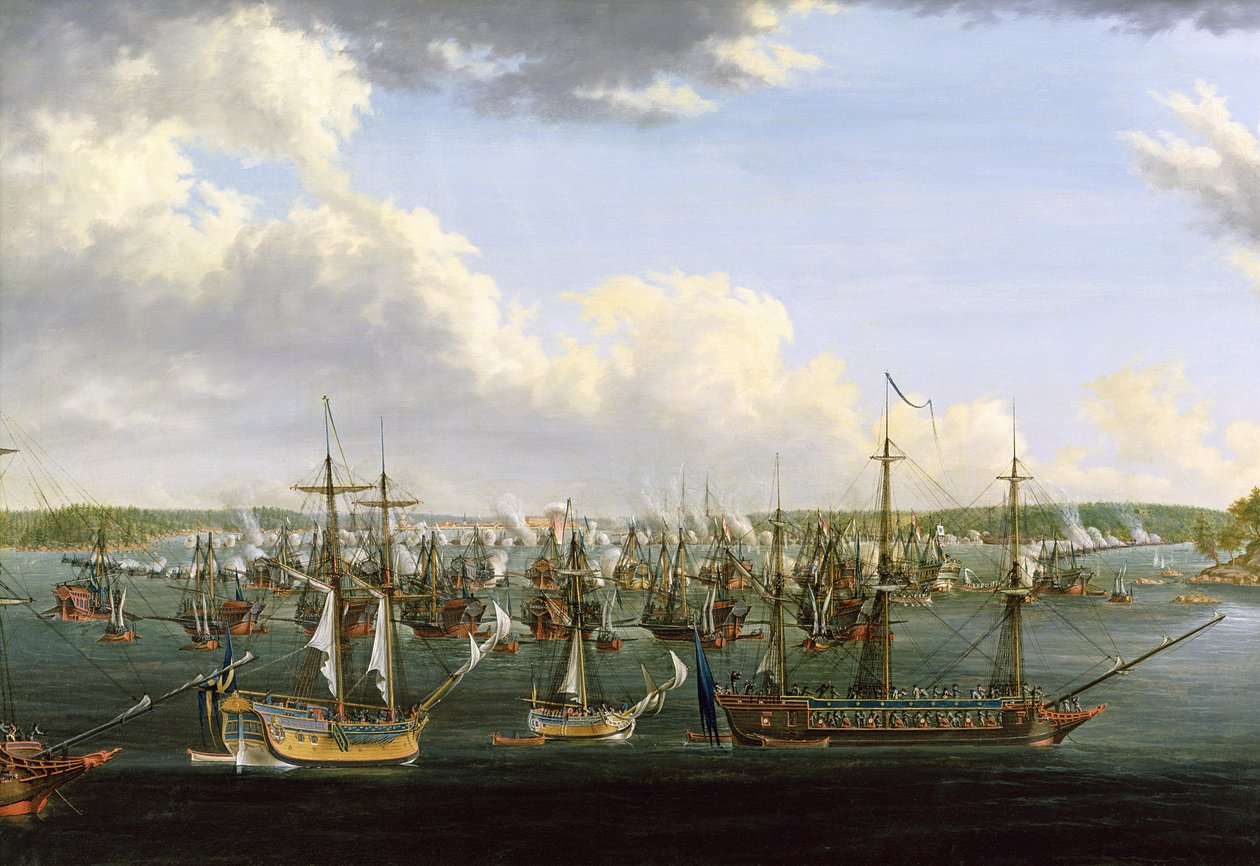 Slaget ved Fredrikshamn, 15. mai 1790 olje på lerret av Johan Tietrich Schoultz