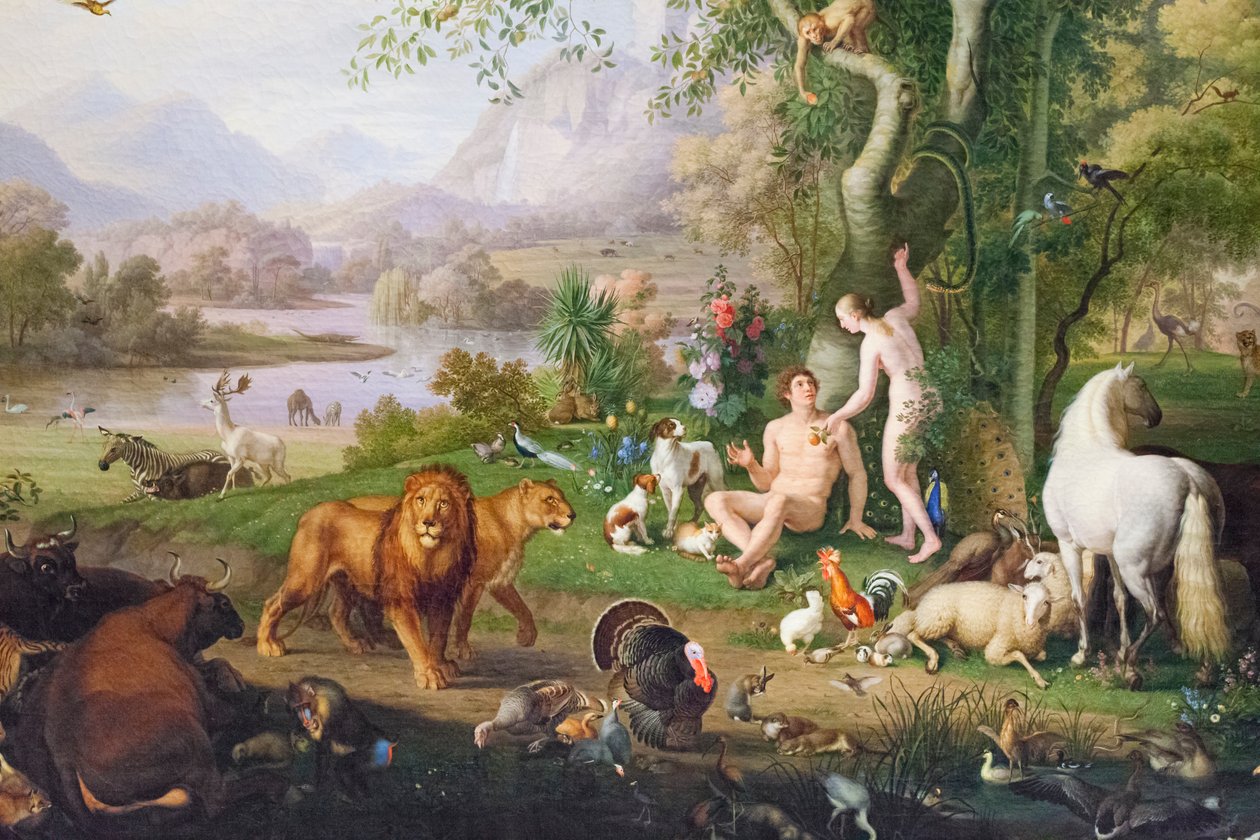 Adam og Eva i Edens hage (olje på lerret) av Johan Wenzel Peter