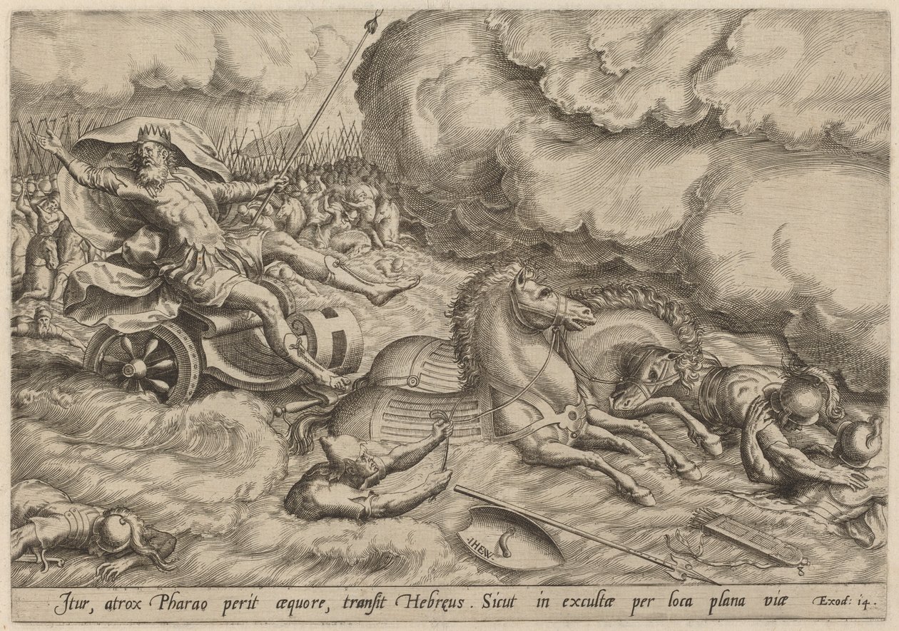 Krysset av Rødehavet av Johan Wierix, after Maarten van Cleef