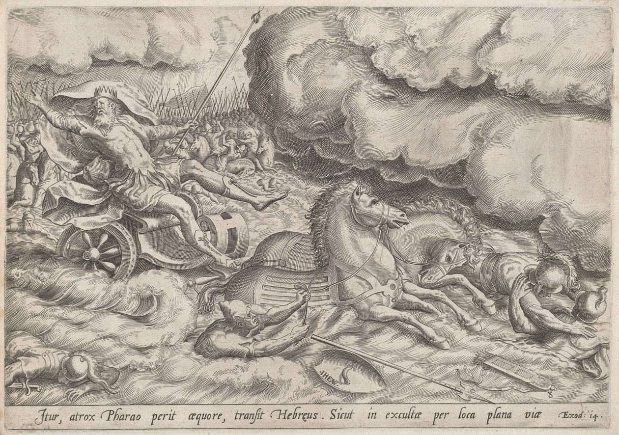 Krysset av Rødehavet av Johan Wierix, after Maarten van Cleef
