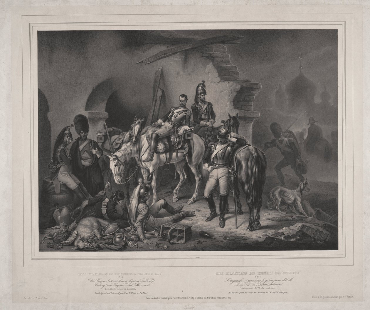 Den franske hæren i Kreml i Moskva - Woelfle, Johannes (1807-1893) - 1830 - Litografi - 60,8x85,9 - Privat samling av Johan Woelfle