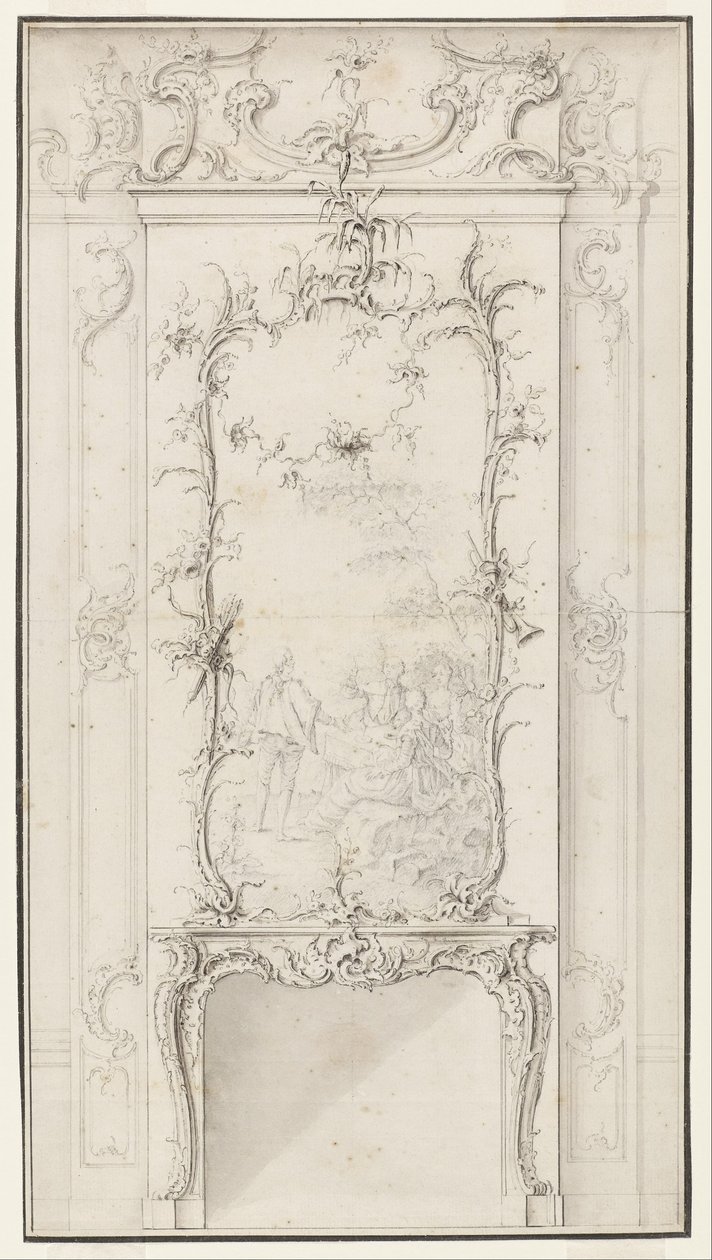 Design for et veggpanel med peis av Johann August Nahl