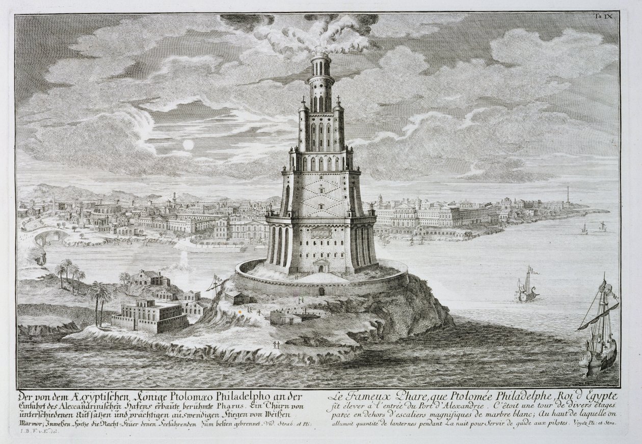 Fyr i Alexandria, bygget av Ptolemaios den store (36-etter 30 f.Kr.), Egypt, fra 