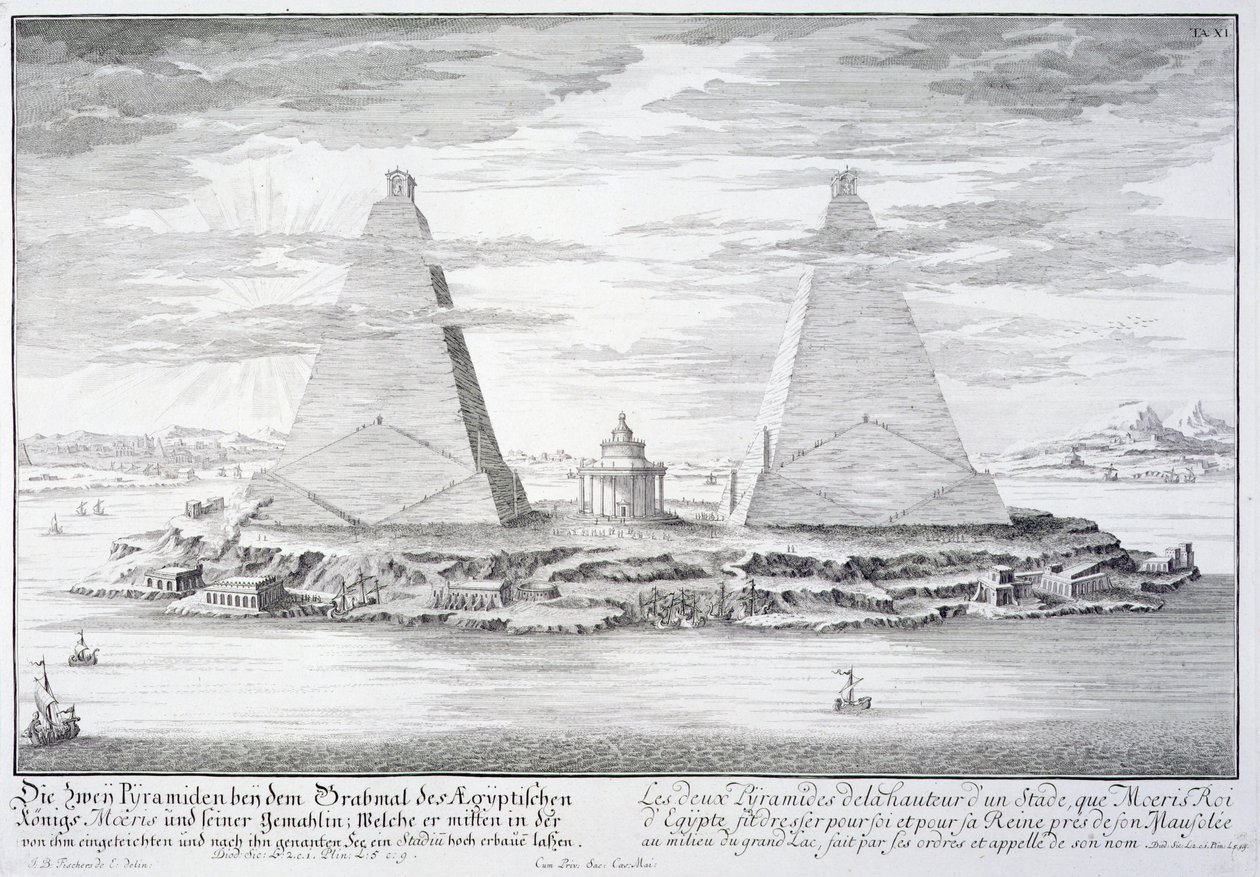 De to pyramidene i Moeris, konge av Egypt og hans kone, plate 11 fra 