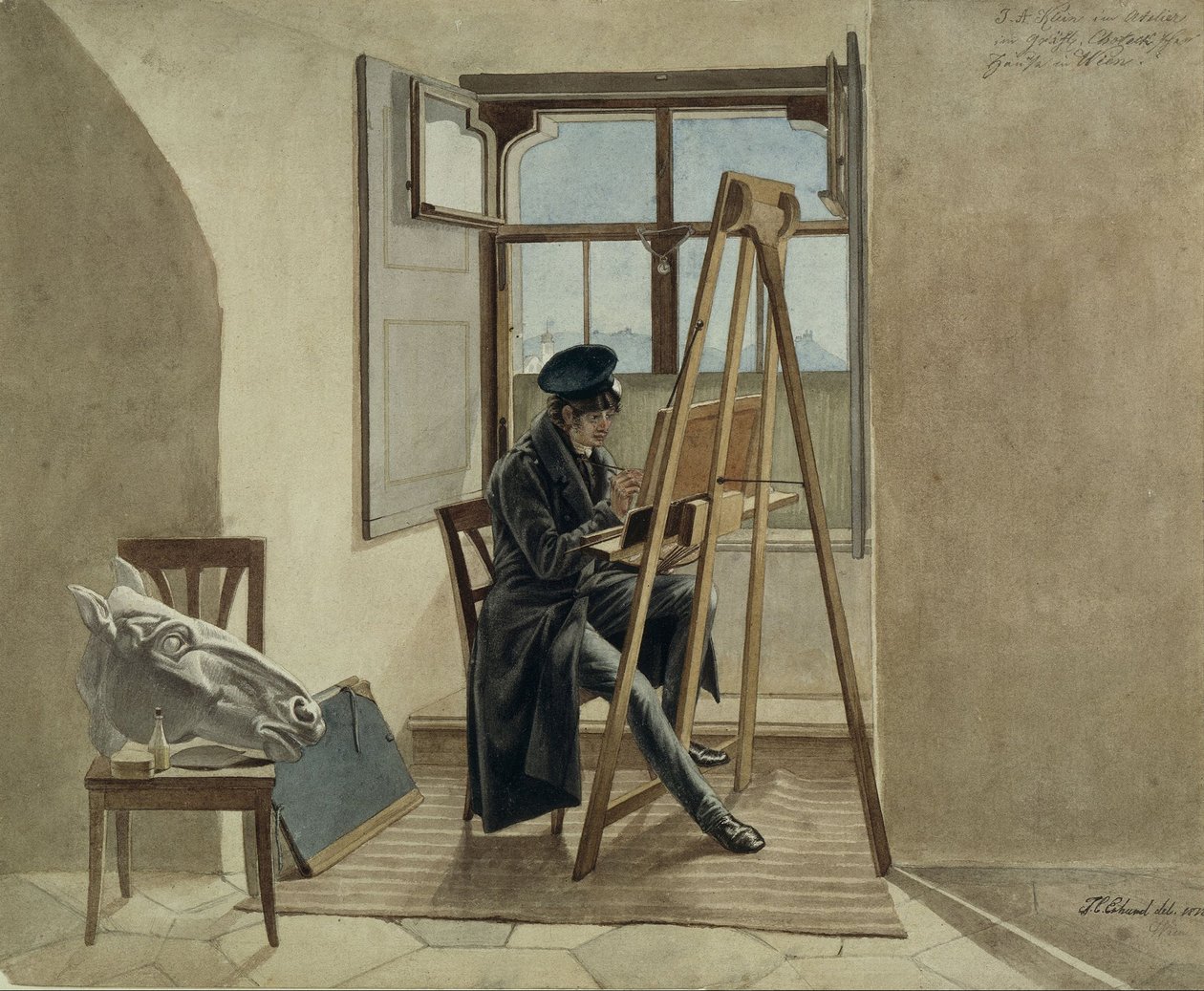 Maleren Johann Adam Klein på staffeliet i studioet hans i Palais Chotek i Wien av Johann Christoph Erhard