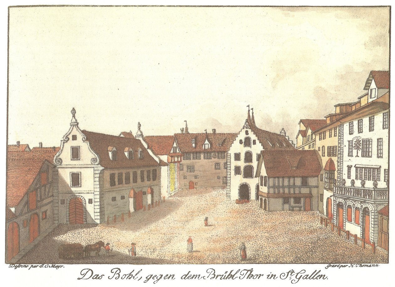 Bohl, mot Brühl-Thor i St. Gallen av Johann Conrad Mayr