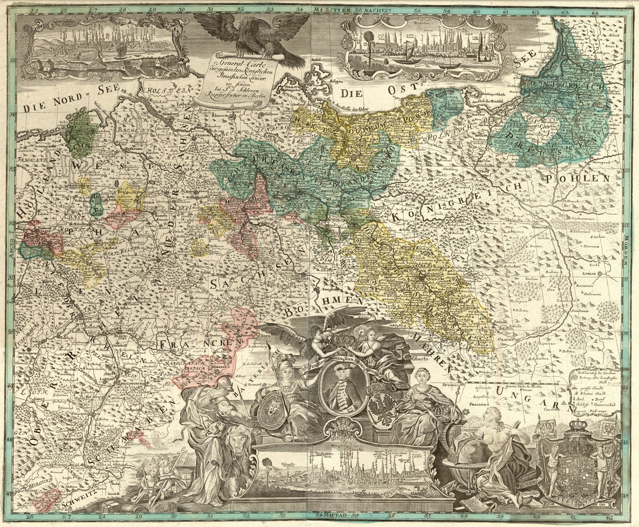 General Carte for hele Royal Prussian Lands av Johann David Schleuen