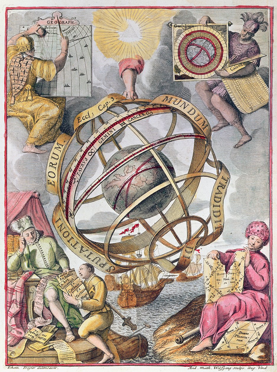 Astronomi farget gravering av Johann Degler