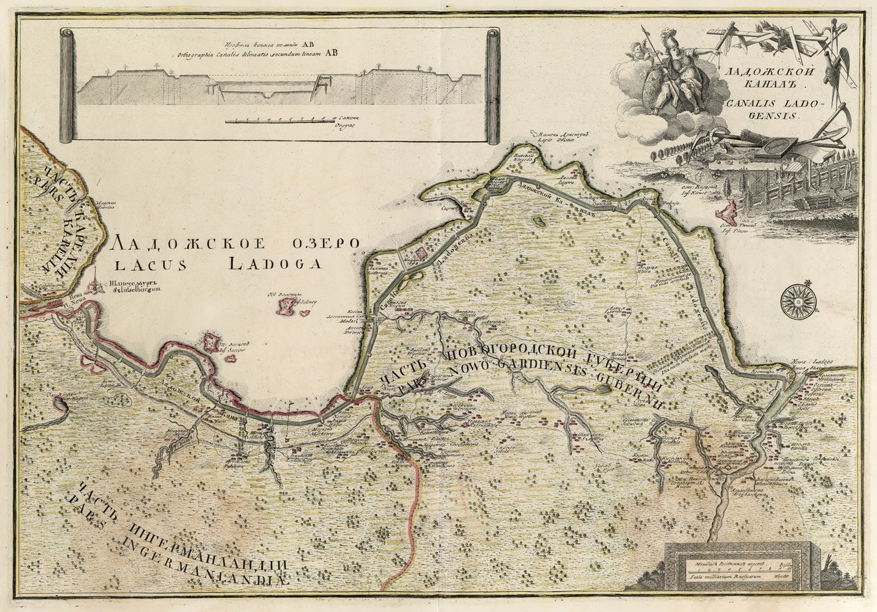 Kartet over Ladoga-kanalen (1741-42) av Johann Elias Grimmel