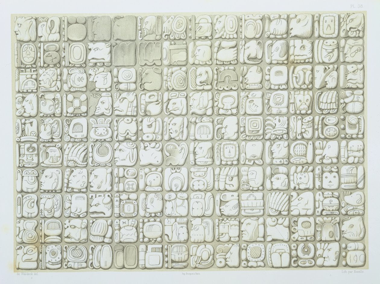 Plakett med ideografisk skrift fra Temple of Inscriptions, Palenque, ca. 692, plate 38 fra 