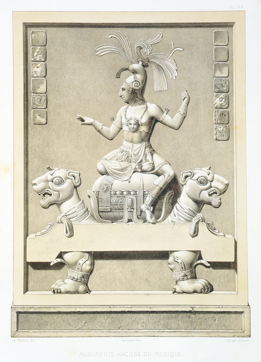 Plate 42 fra 'Ancient Monuments of Mexico', gravert av Gilbert, 1866 av Johann Friedrich Maximilian von Waldeck