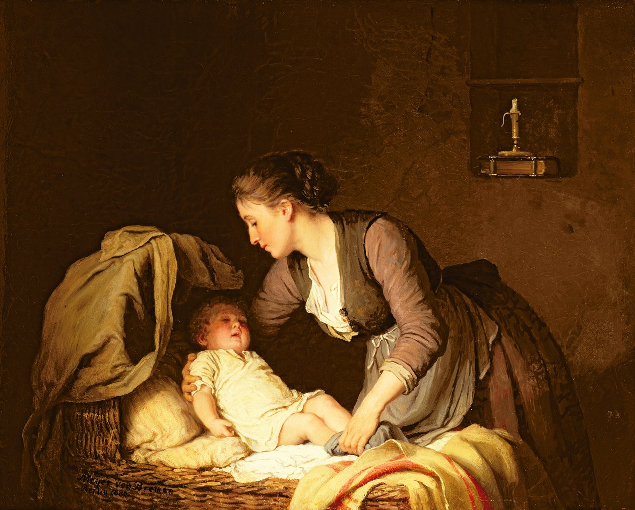 Kle av babyen, 1880 av Johann Georg Meyer von Bremen