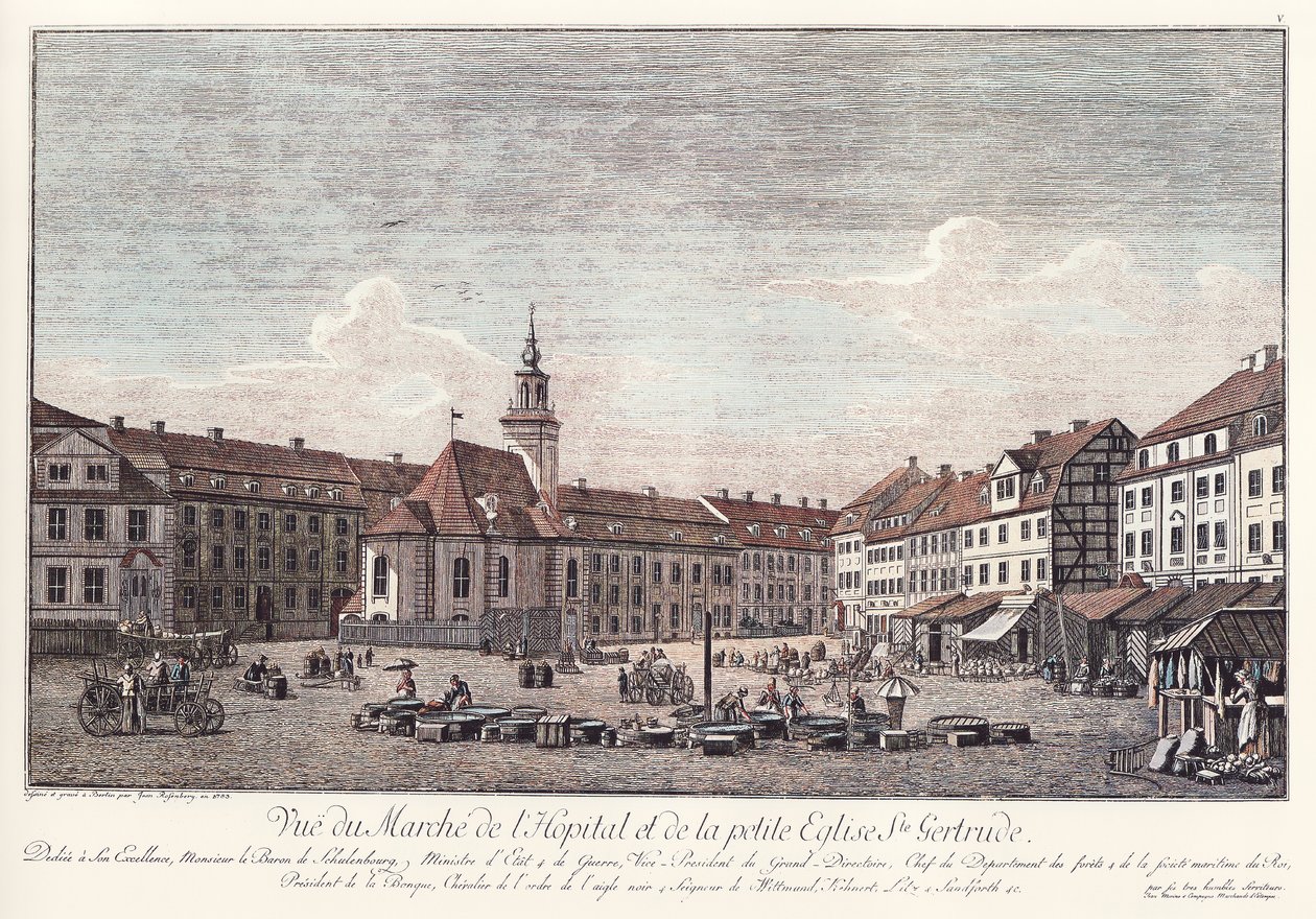 Utsikt over Spittelmarkt med Gertraudenkirche, gamle Berlin av Johann Georg Rosenberg
