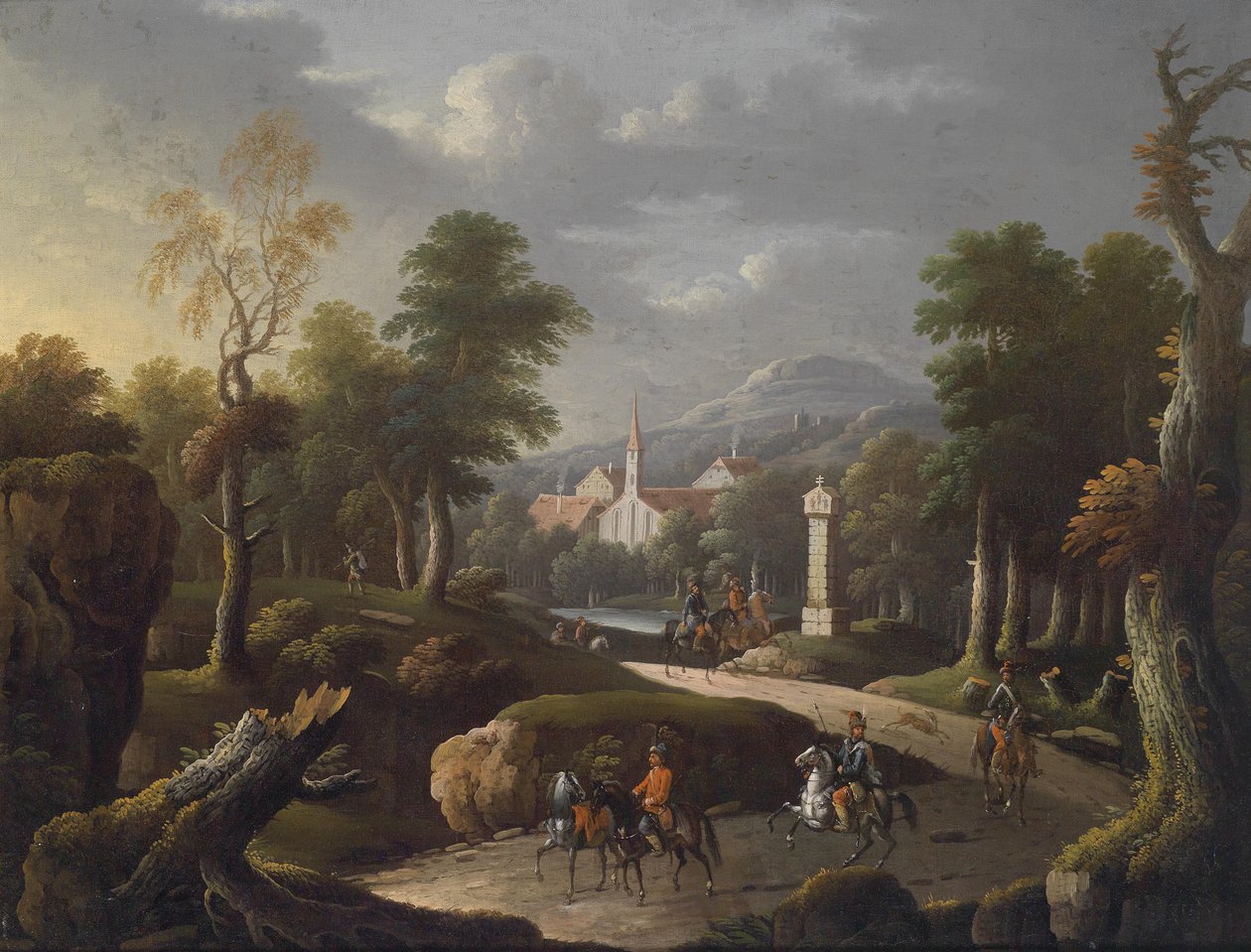 Fjellaktig landskap med reisende av Johann Georg von Bemmel