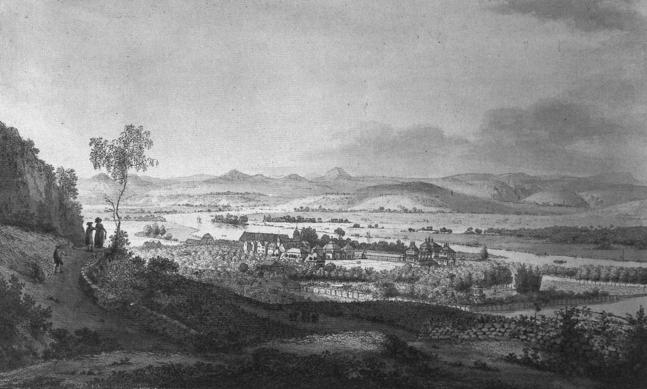 Utsikt over Pillnitz slott og hage av Johann Gottfried Jentzsch