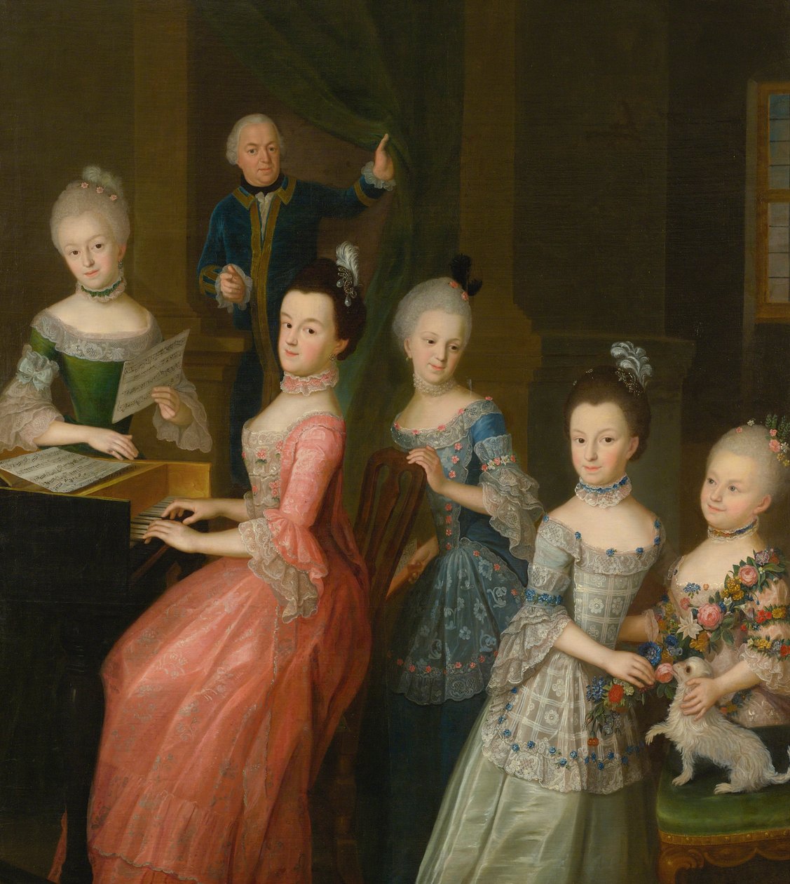 Portrett av grev Johann Casimir von Schlieben og hans fem døtre av Johann Gottlieb Becker