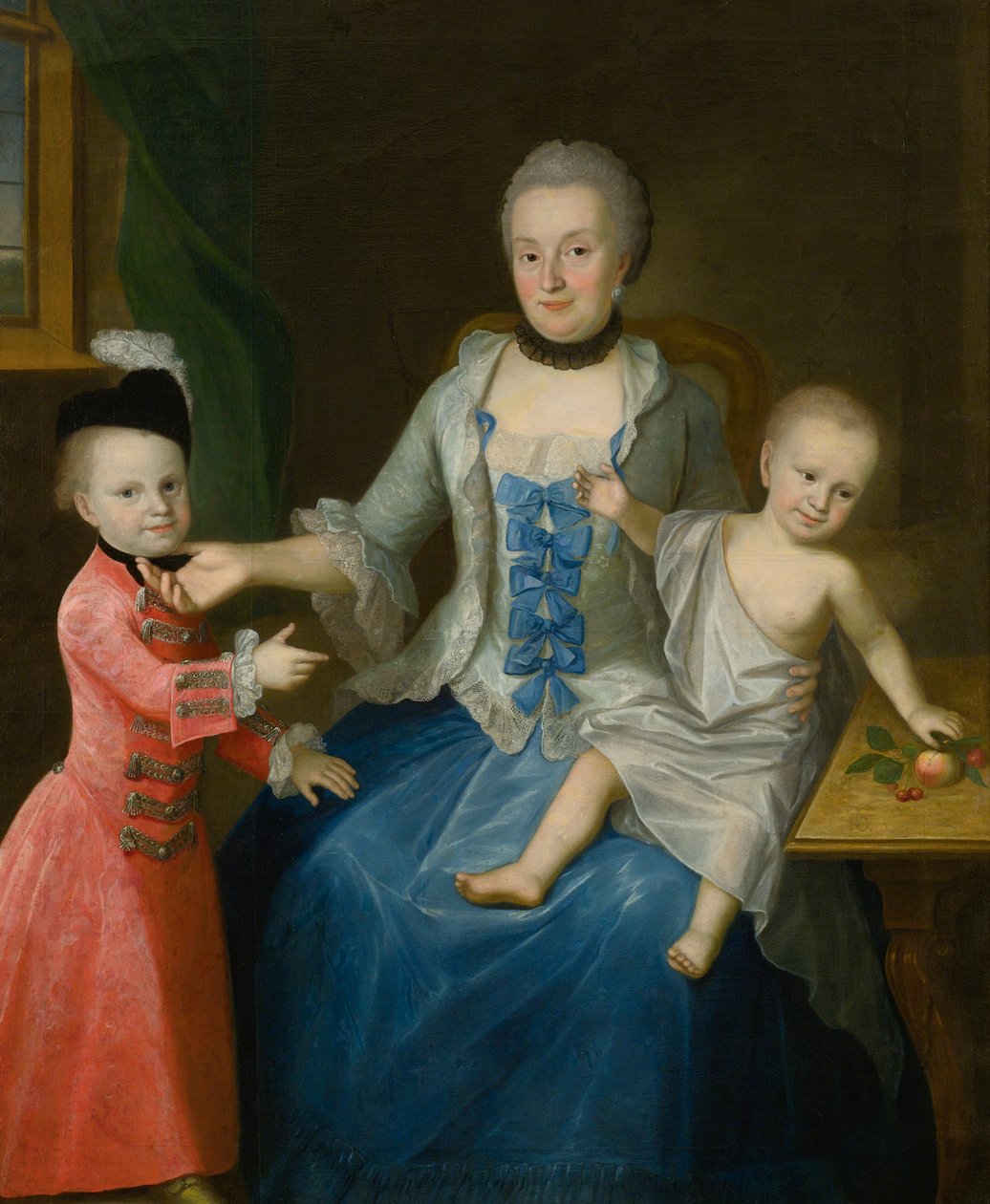Portrett av Friederica Adolphina, grevinne av Schlieben, og hennes to sønner, Gotthelf Sigismund og Adolf Friedrich av Johann Gottlieb Becker