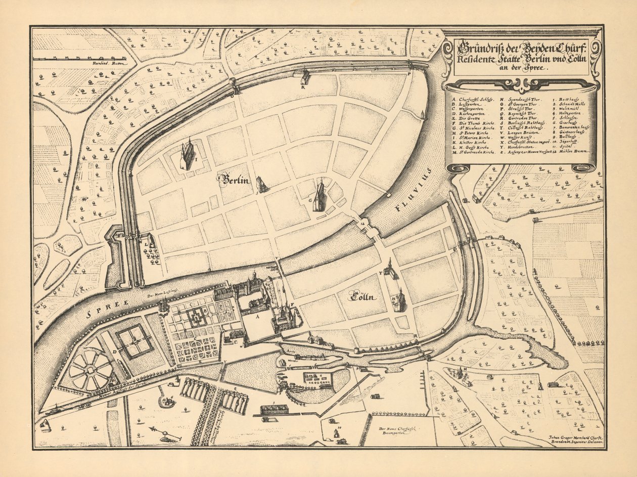 Kart over Berlin og Coelln, 1652 av Johann Gregor Memhardt