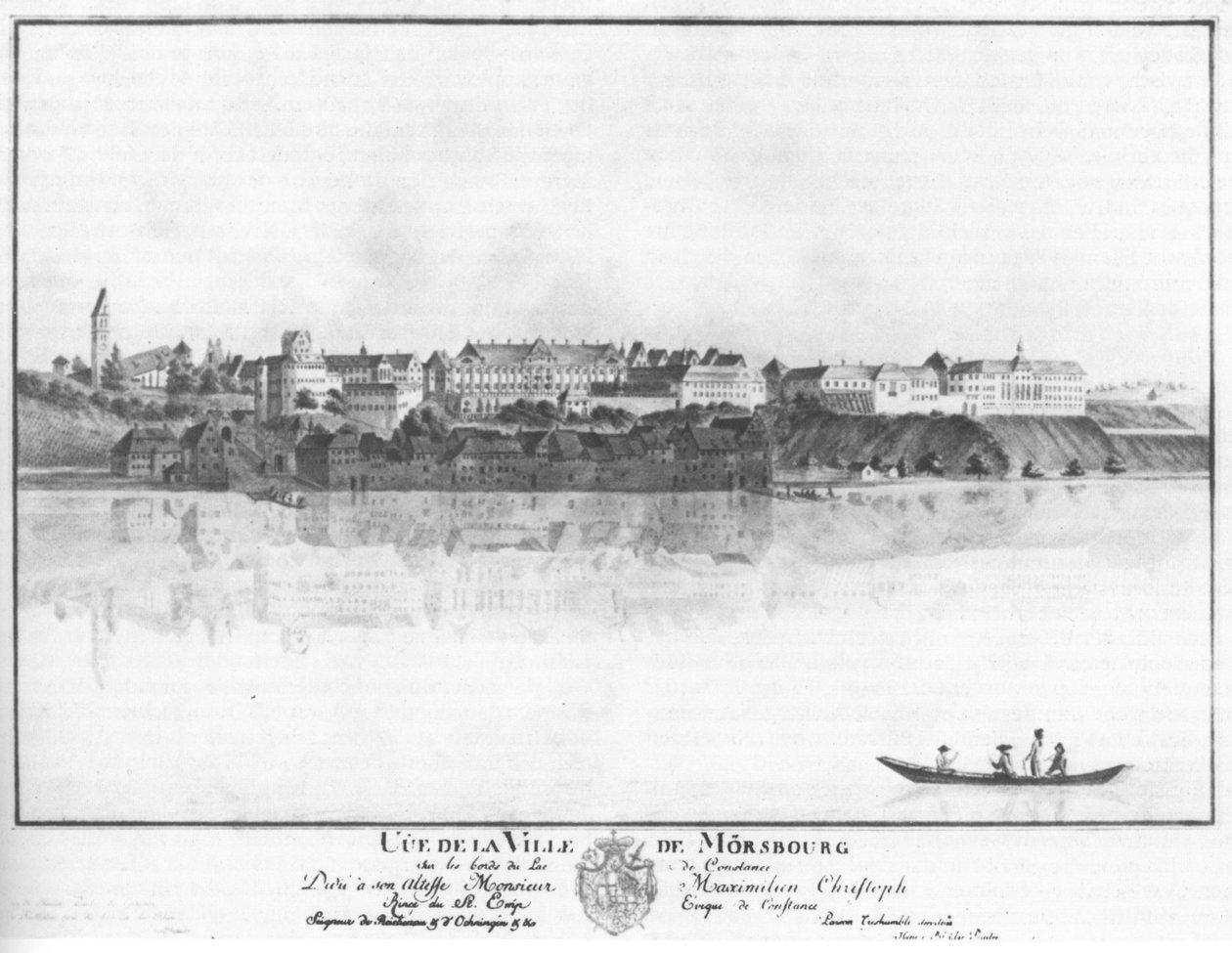 Utsikt over byen Meersburg fra innsjøen. av Johann Heinrich Bleuler