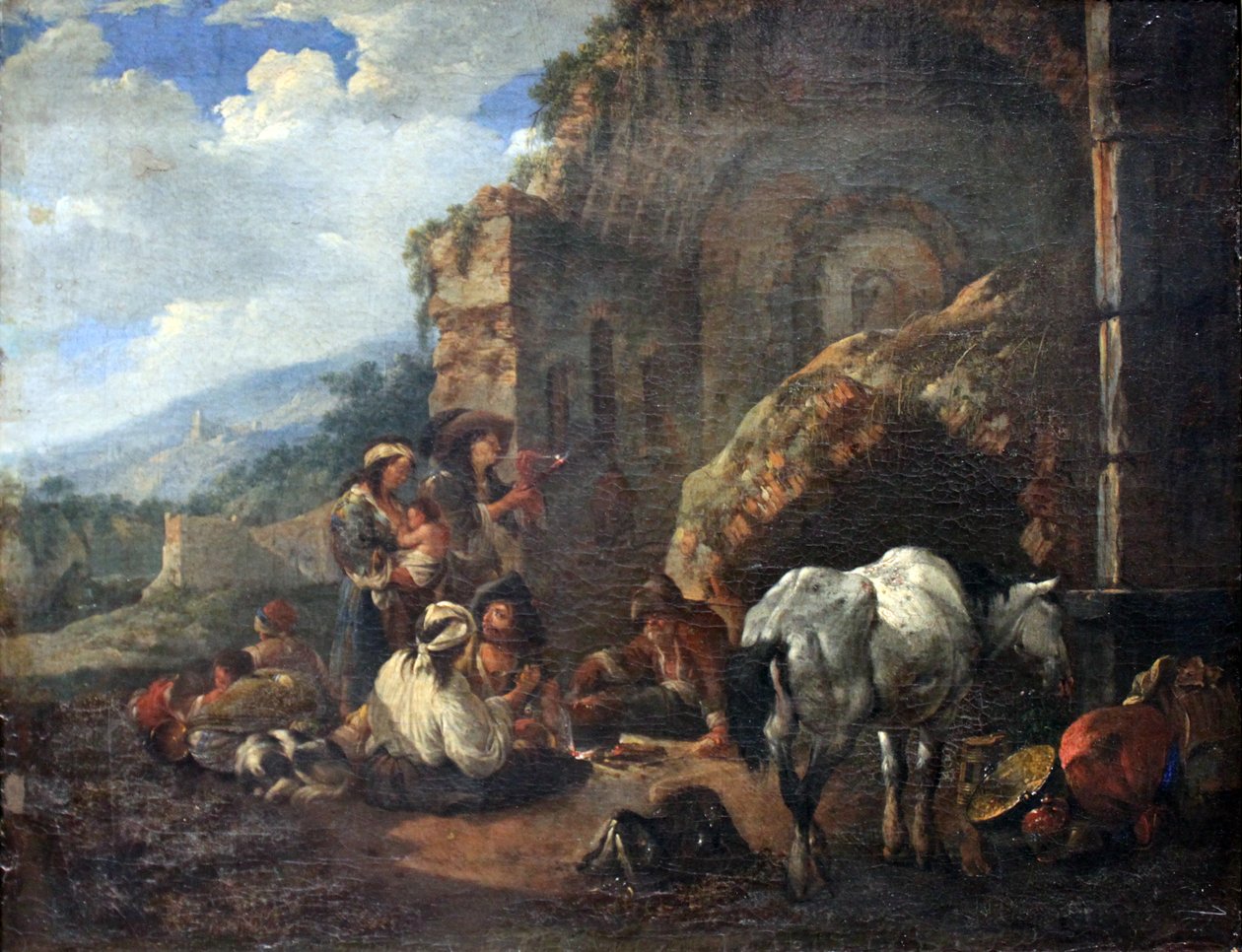 Sigøynerleir i en romersk ruin av Johann Heinrich Roos