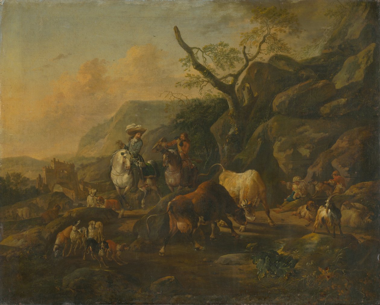 Landskap med jegere av Johann Heinrich Roos