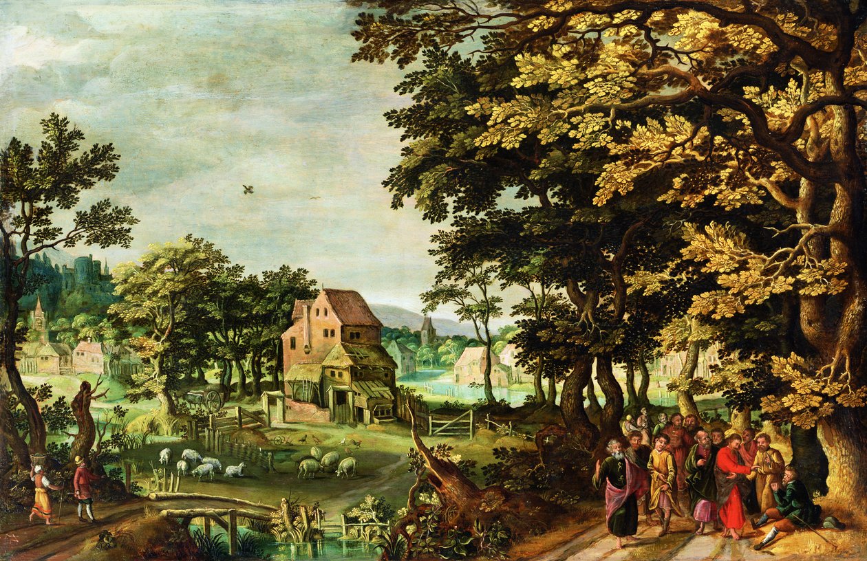 Landskap med Kristus som helbreder den blinde mannen (panel) av Johann Jacob Besserer
