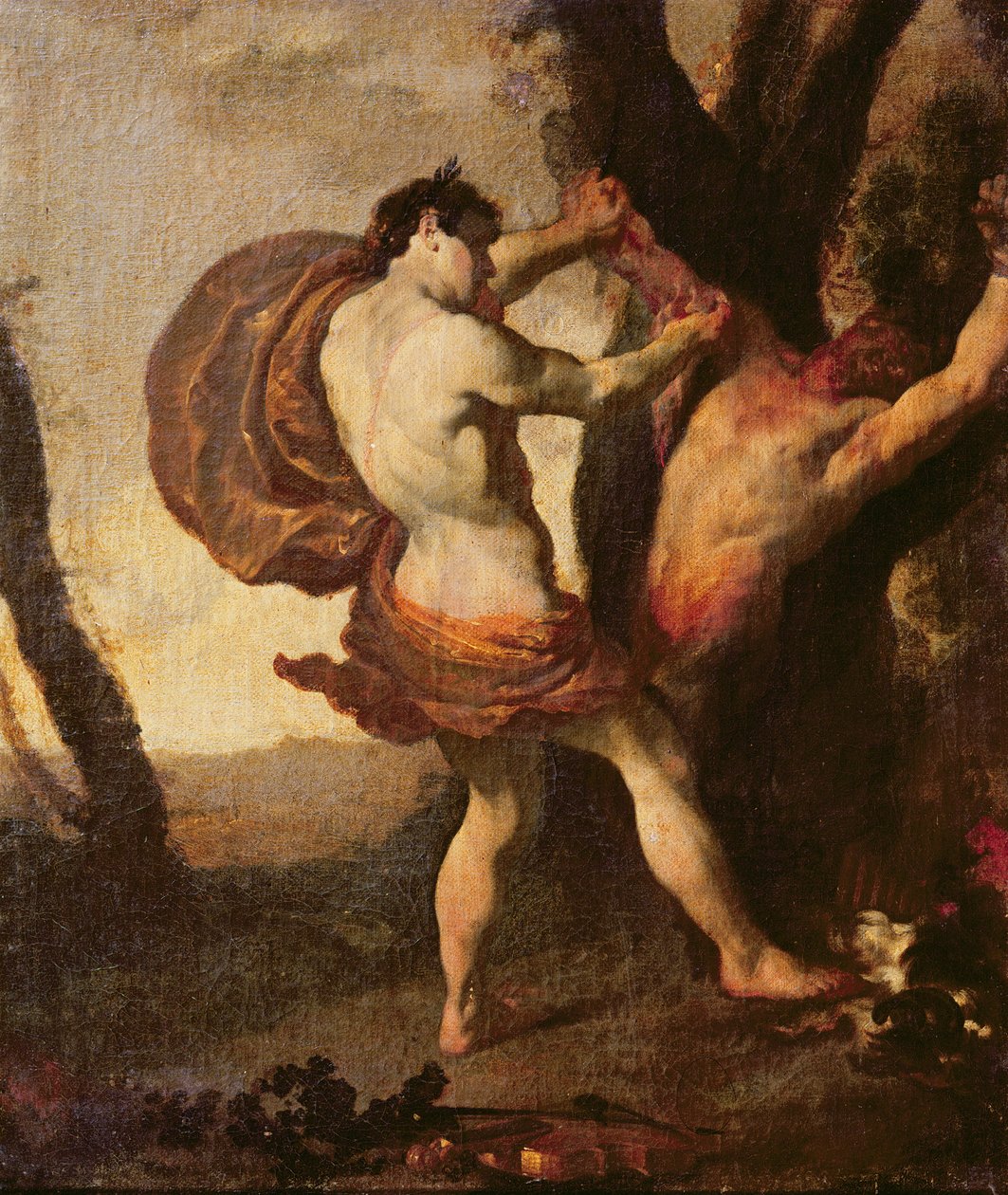 Apollo flyr Marsyas, ca. 1627 av Johann Liss or Lis or von Lys