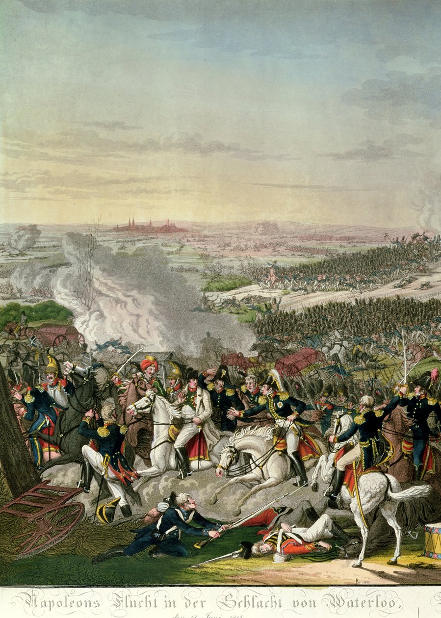 Flight of Napoleon I (1769-1821) Slaget ved Waterloo, 18. juni 1815, 1816 av Johann Moritz Rugendas