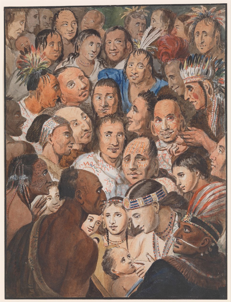 Tableau over indiske ansikter, ca. 1811–13 av Johann Ludwig Krimmel
