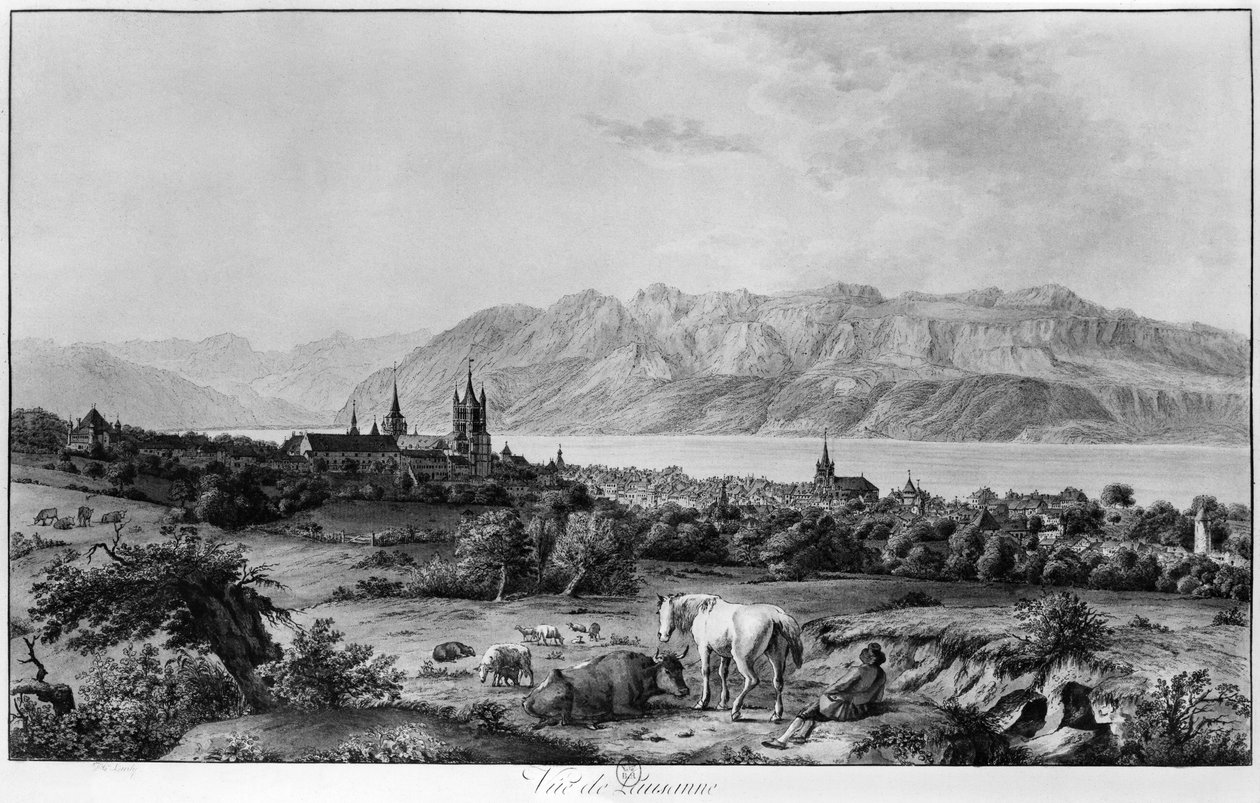 Utsikt over Lausanne av Johann Ludwig Aberli