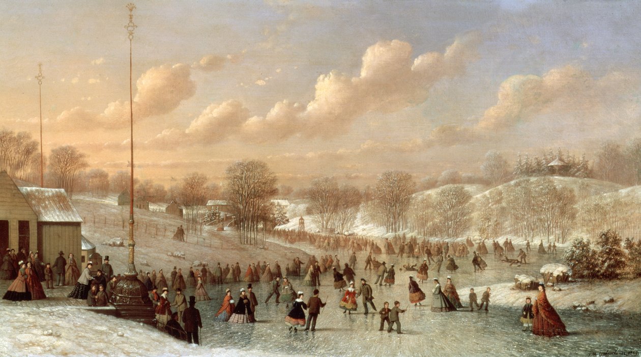 Skøytescene, Central Park, 1865 av Johann Mongels Culverhouse