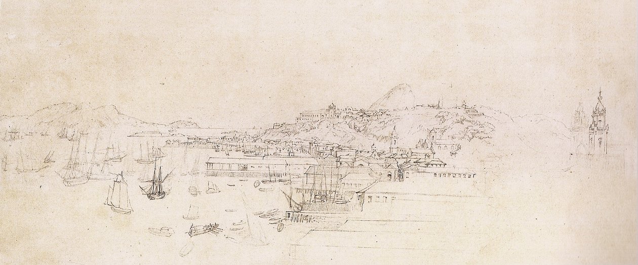 Studer for å se utsikten fra kirken Sao Bento i Rio de Janeiro av Johann Moritz Rugendas
