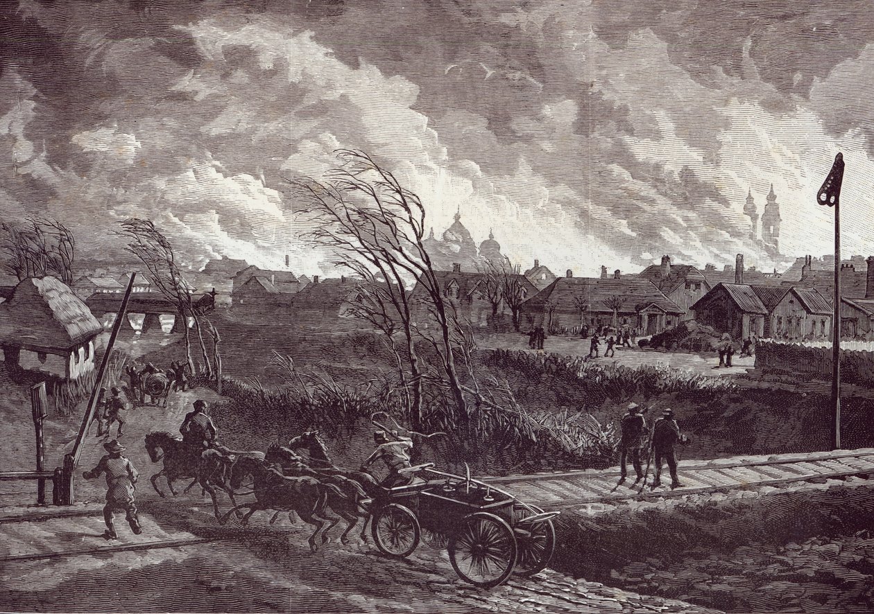 Brenningen av Stry, nær Lemberg, fra The Illustrated London News, 1. mai 1845 av Johann Nepomuk Schonberg