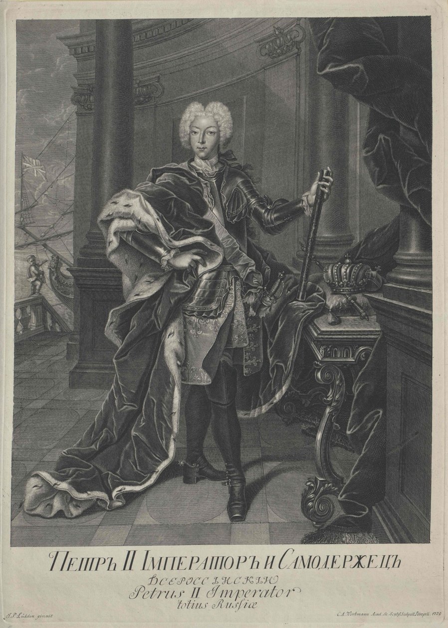 Portrett av Peter II, gravert av Christian Albrecht Wortmann, 1729 av Johann Paul Luedden