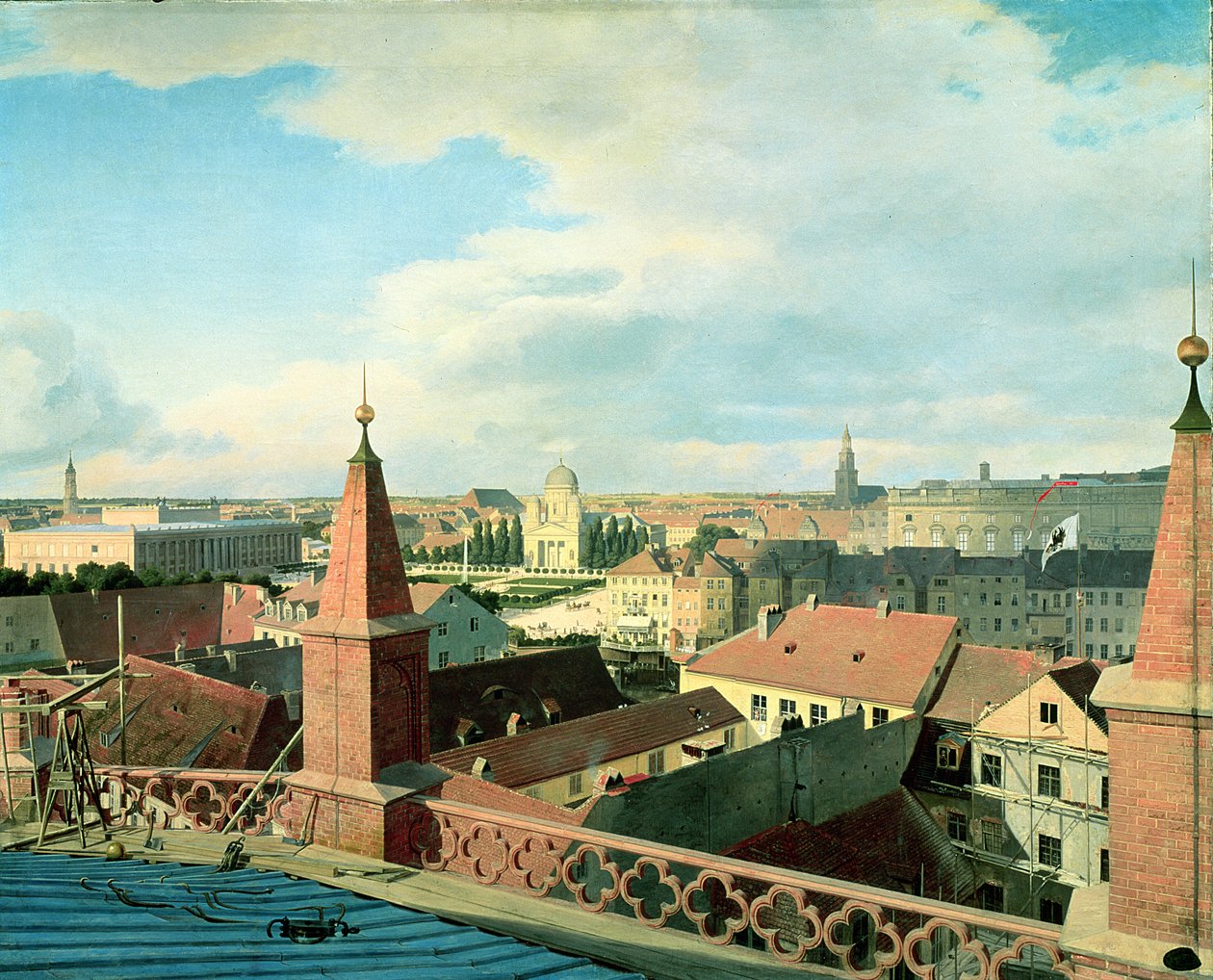 Utsikt over byen Berlin med Altes Museum og Cathedrale fra taket av Friedrichswerder-kirken, 1834-35 av Johann Philipp Eduard Gartner
