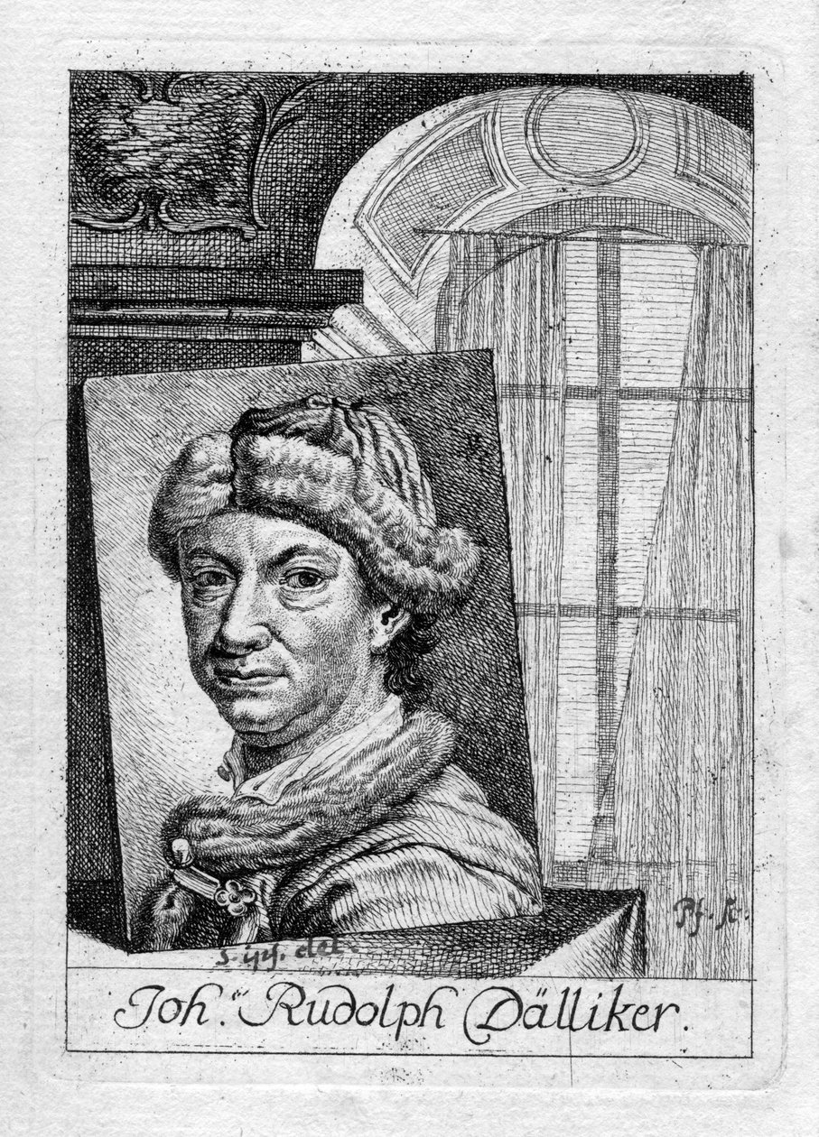 gravert selvportrett av Johann Rudolf Dälliker