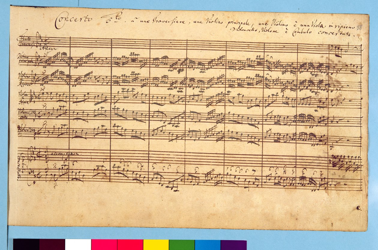 Brandenburg-konsertene, nr. 5 D-Dur, 1721 (penn og blekk på papir) (se også 308416 og 308425) av Johann Sebastian Bach