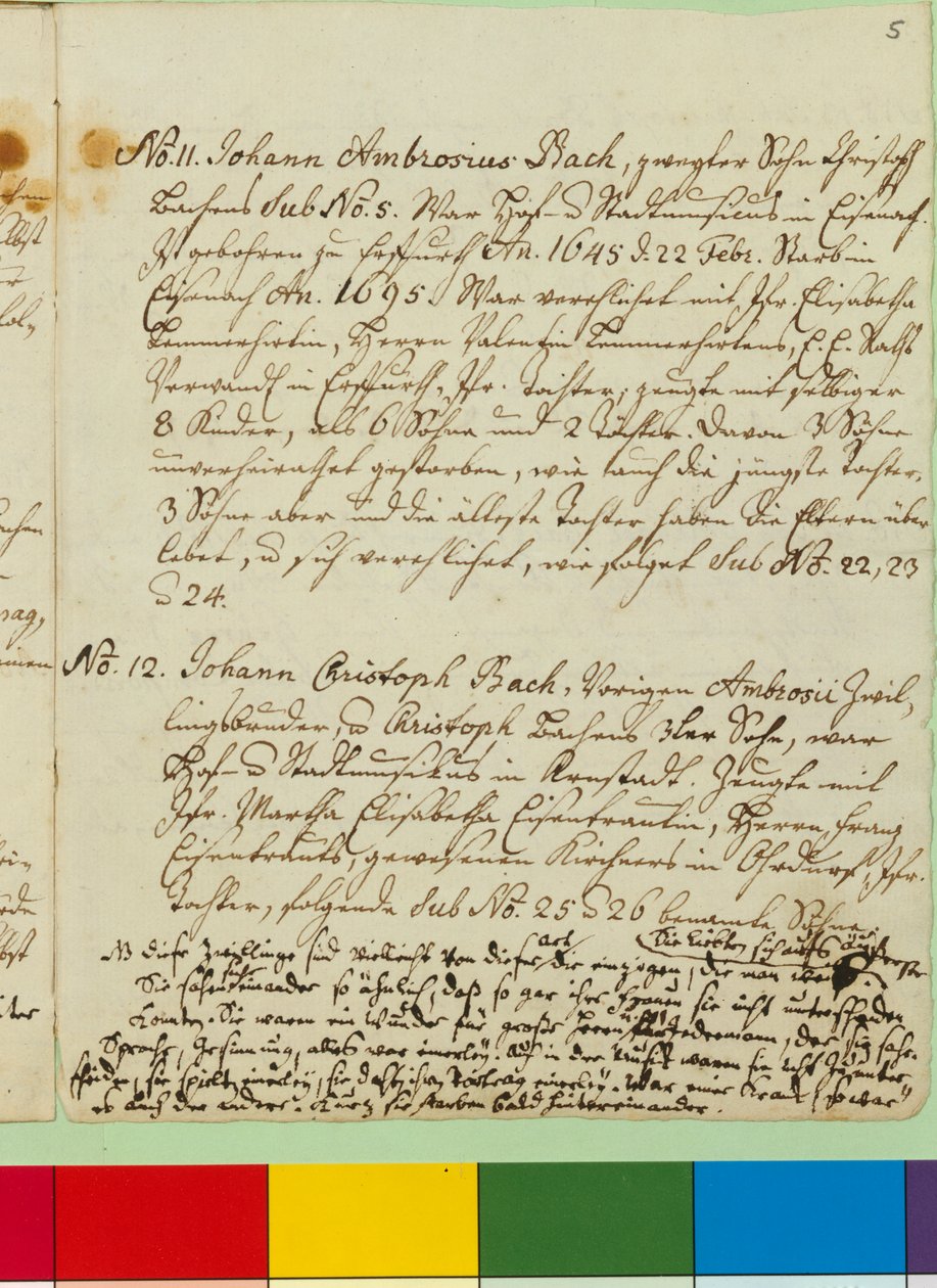 Opprinnelsen til den musikalske Bach-familien, (penn og blekk på papir) av Johann Sebastian Bach