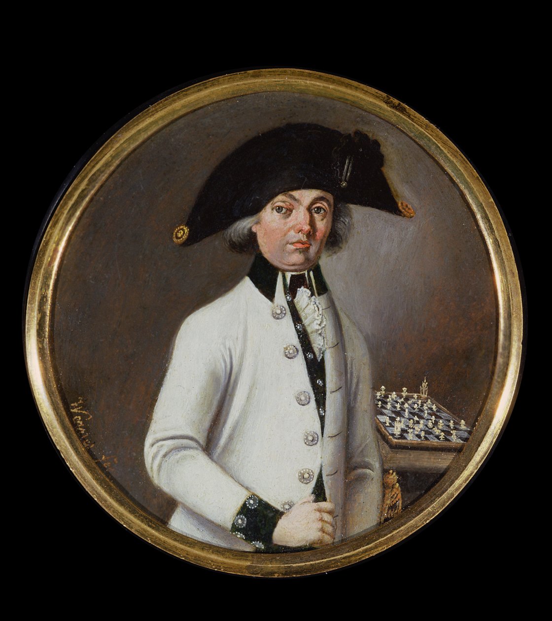 Portrett av en gentleman sjakkspiller (olje på kobber) av Johann Werner