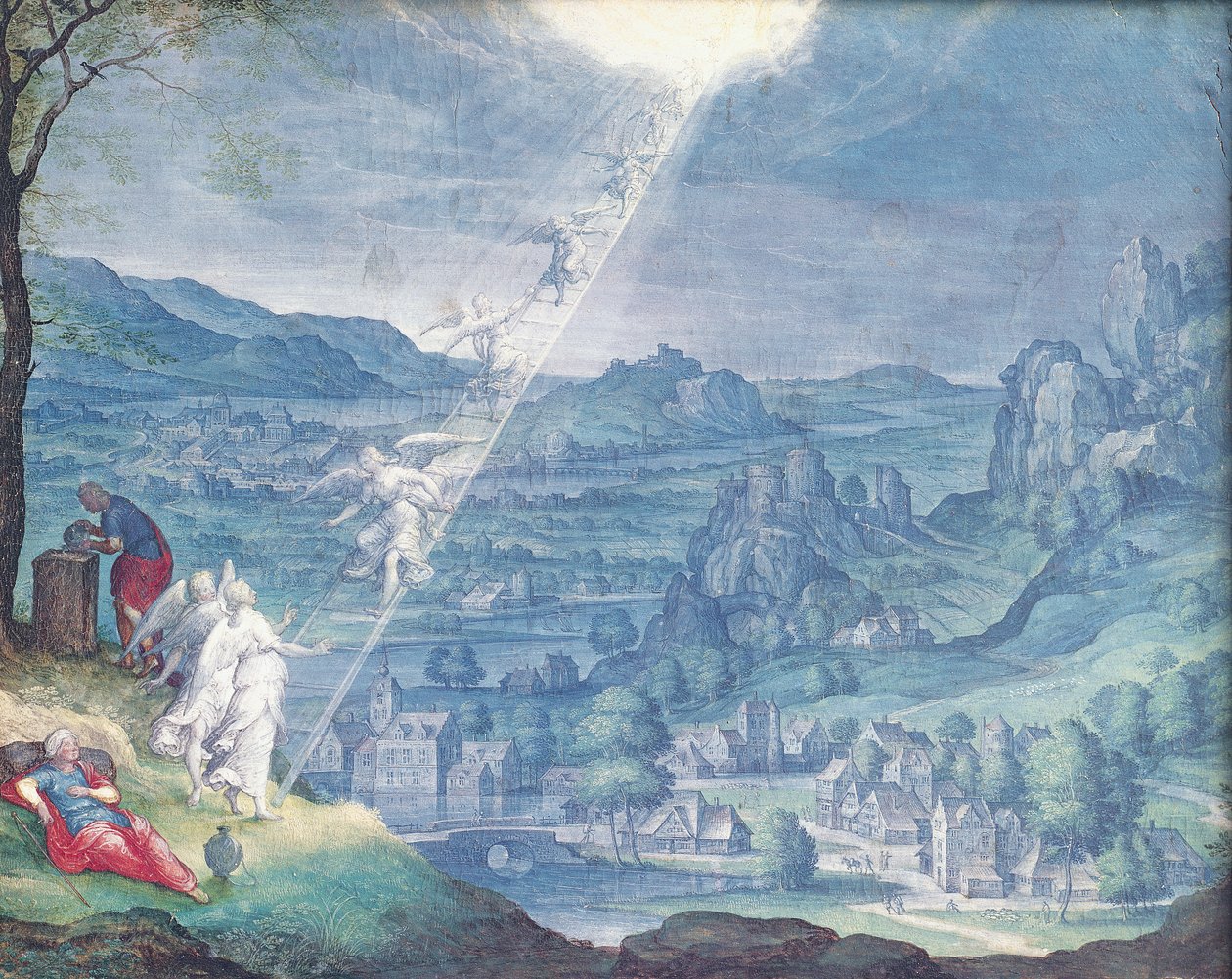 Jakobs drøm (tempera på pergament på panel) av Johann Wilhelm Baur