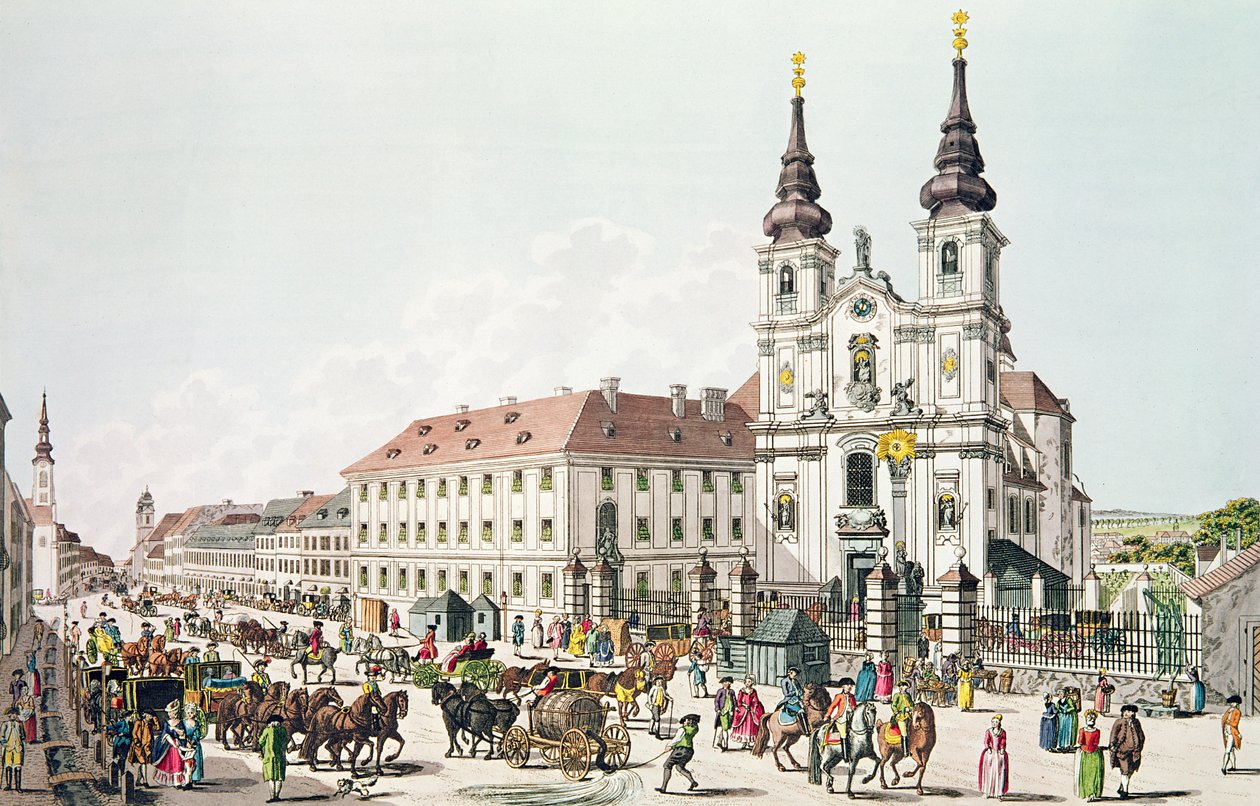 Parish Church og Convent of Mariahilf, Wien, 1783 av Johann Ziegler