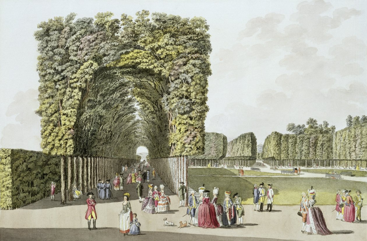 En del av hagen i Ausgarten, Wien, fra «Pleasure Gardens in and around Vienna», utgitt ca. 1790 av Johann Ziegler