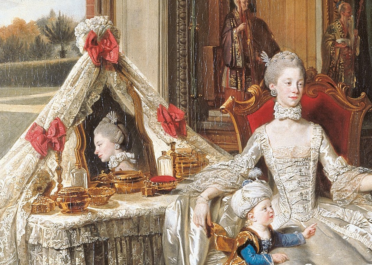 Dronning Charlotte 1744-1818 med sine to eldste sønner av Johan Joseph Zoffany