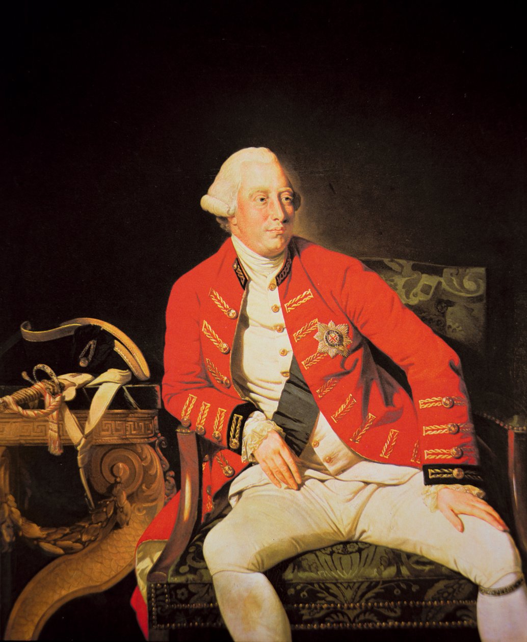 George III i 1771 (farge litho) av Johann (after) Zoffany