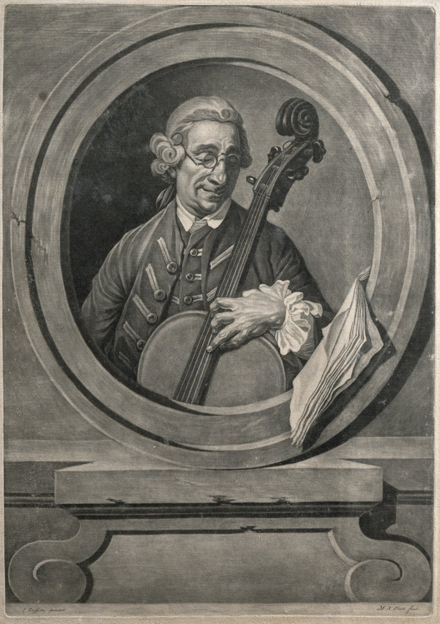 Jacob Cervetto, gravert av M. A. Picot, ca. 1770 (gravering) av Johann (after) Zoffany